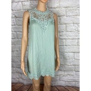 ALTER'D STATE Dress Size SMALL Light Green Lined Dress Pretty Trim High Neckline